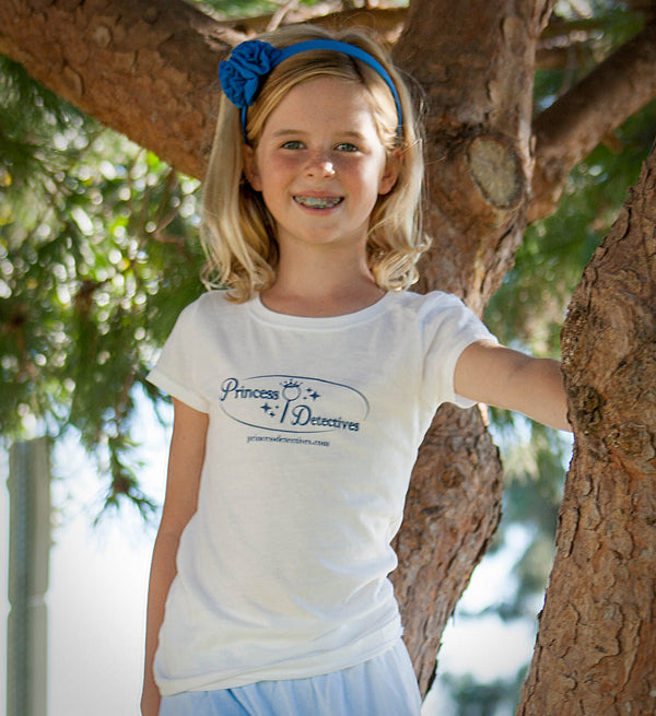 Princess Detectives Fitted Shirt- White with Blue Logo