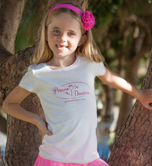 Princess Detectives Fitted Shirt-White with Pink Logo