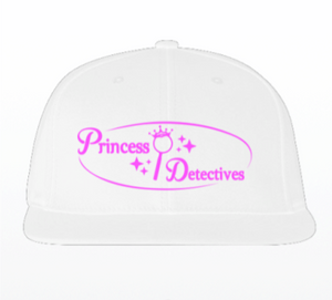 Princess Detectives Hat White With Pink Logo- Adjustable Strap In Back